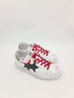 2Star sneaker low donna in pelle bianca dettagli leopardato nero