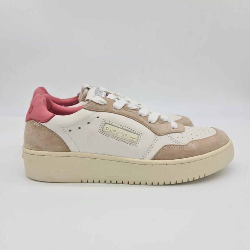 Back 70 sneakers donna pelle bianca e rosa