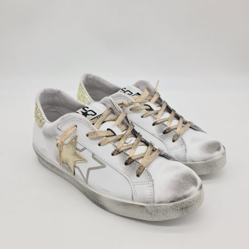 2Star sneakers Low donna bianco oro talloncino glitter oro/giallo
