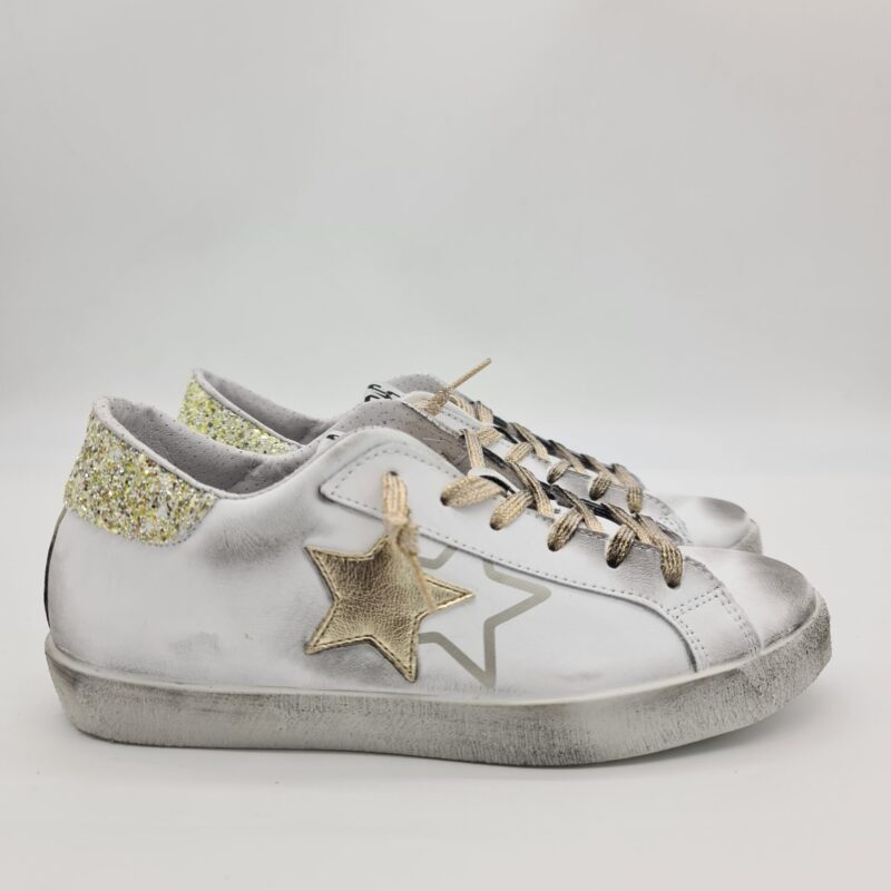 2Star sneakers Low donna bianco oro talloncino glitter oro/giallo