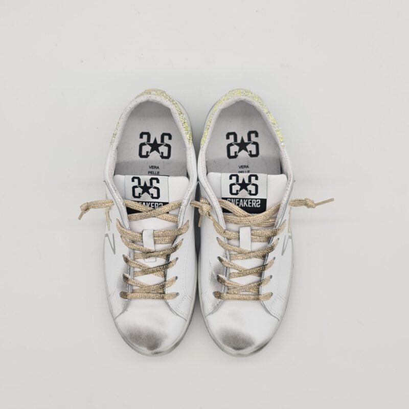 2Star sneakers Low donna bianco oro talloncino glitter oro/giallo