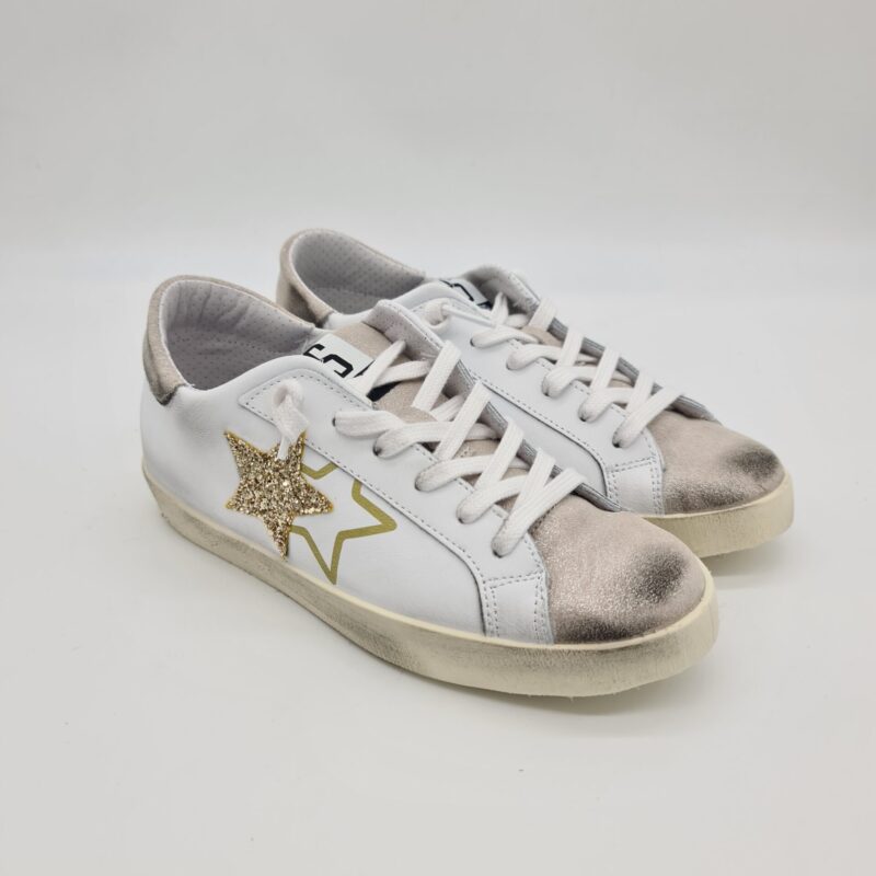 2Star sneakers Low donna bianca crosta beige stella glitter oro