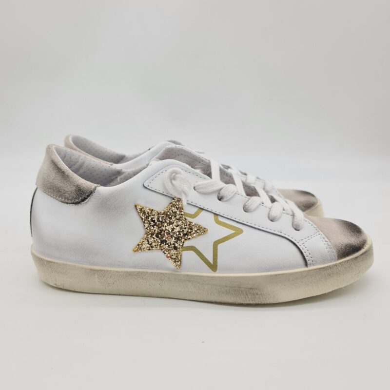 2Star sneakers Low donna bianca crosta beige stella glitter oro