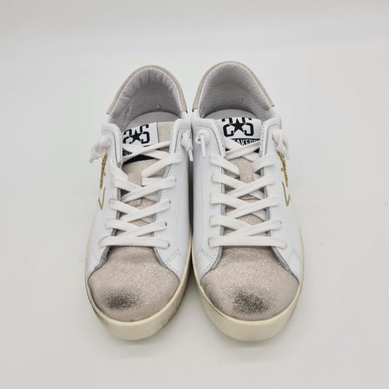 2Star sneakers Low donna bianca crosta beige stella glitter oro