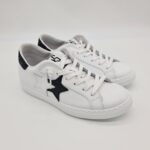 2Stars sneakers Low donna bianca e nera talloncino glitter neri