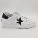 2Stars sneakers Low donna bianca e nera talloncino glitter neri
