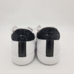 2Stars sneakers Low donna bianca e nera talloncino glitter neri