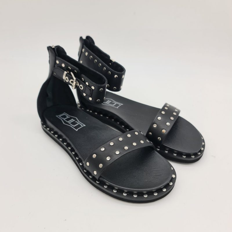 Cult Roshelle3885 sandalo donna nero fibbia nella caviglia e borchie
