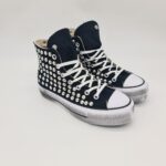 Converse alta nera platform con borchie sneakers donna