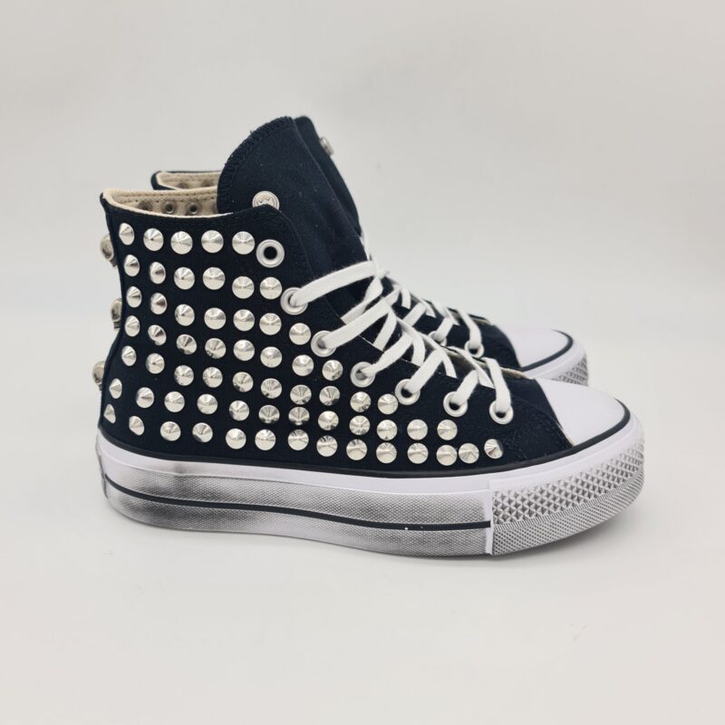 Converse alta nera platform con borchie sneakers donna