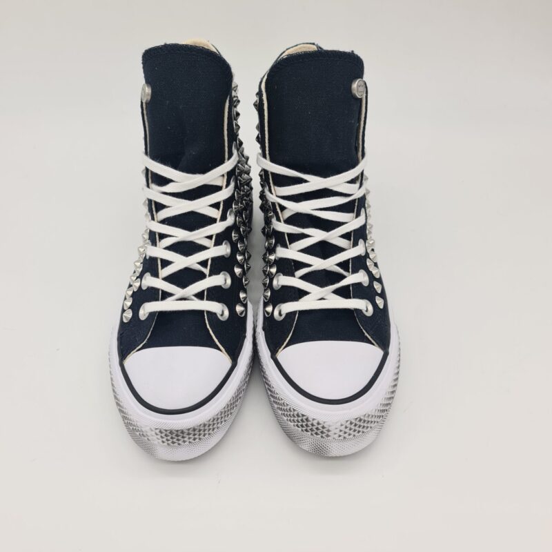 Converse alta nera platform con borchie sneakers donna