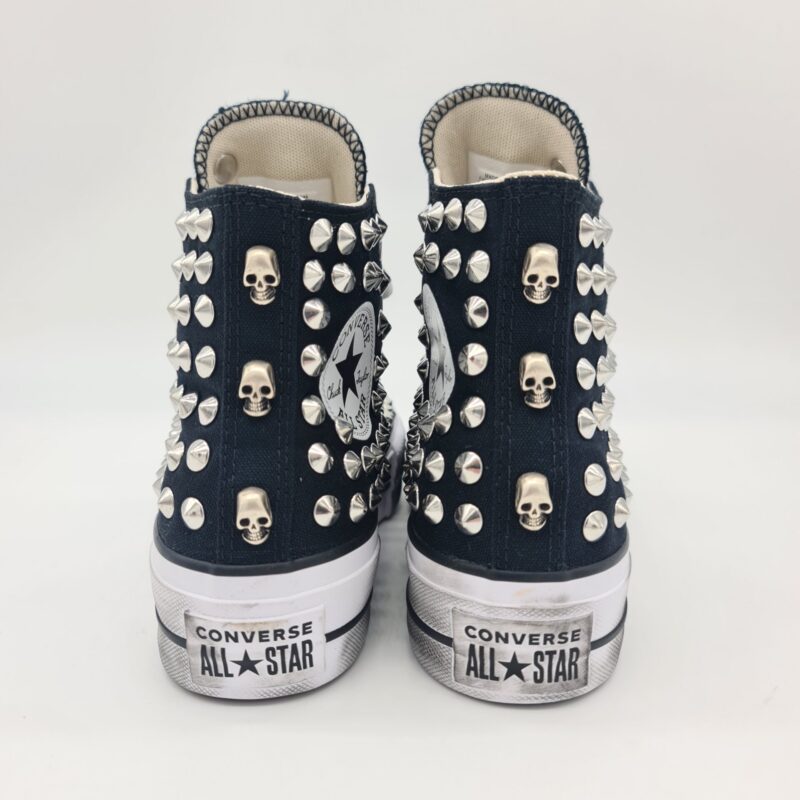 Converse alta nera platform con borchie sneakers donna