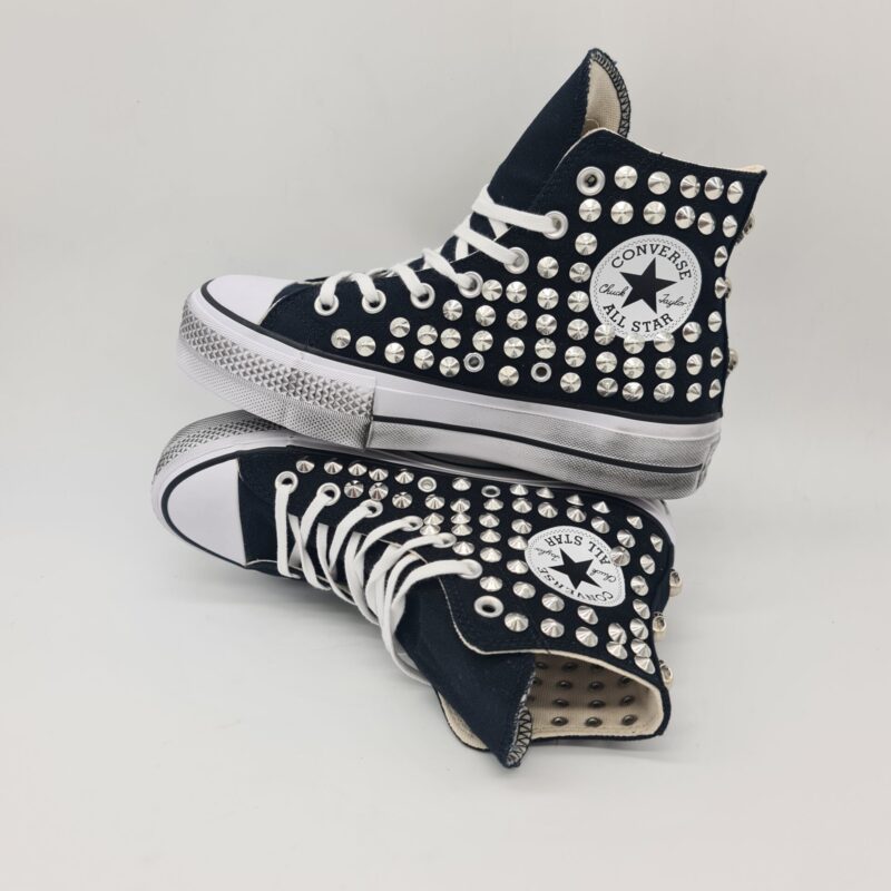 Converse alta nera platform con borchie sneakers donna