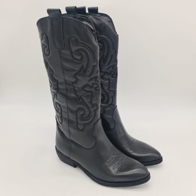 Divine Follie stivale texano donna ricamato nero tacco 4 cm