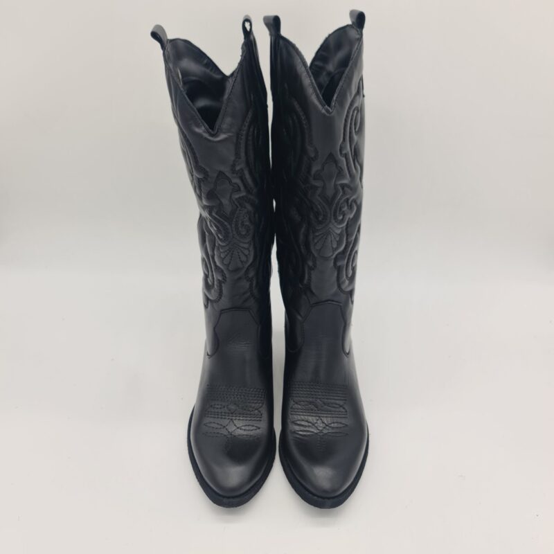 Divine Follie stivale texano donna ricamato nero tacco 4 cm