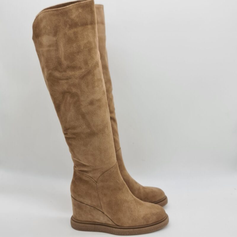 Divine Follie stivale alto donna camoscio beige zeppa