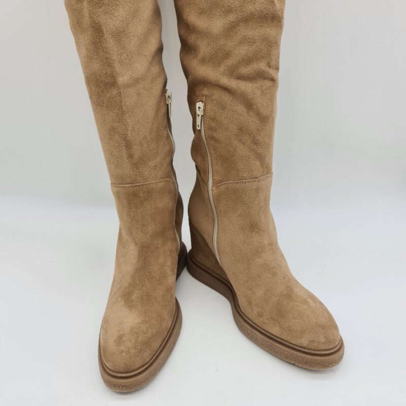 Divine Follie stivale alto donna camoscio beige zeppa