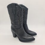 Divine Follie stivale texano donna con borchie e ricami tacco 8 cm