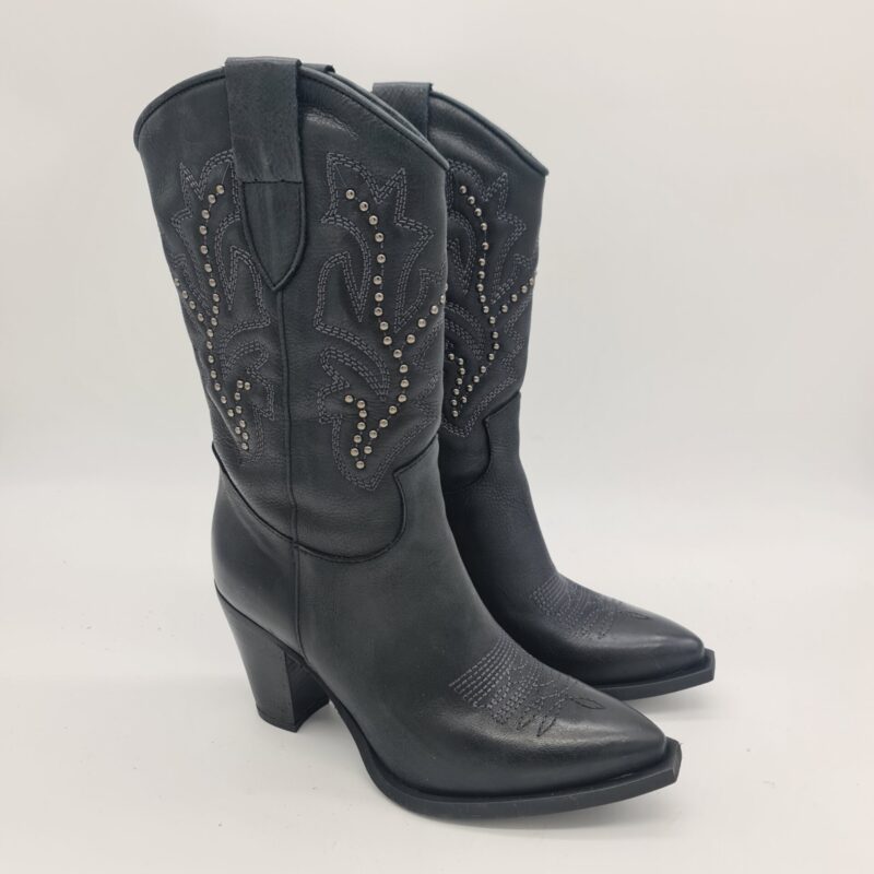 Divine Follie stivale texano donna con borchie e ricami tacco 8 cm
