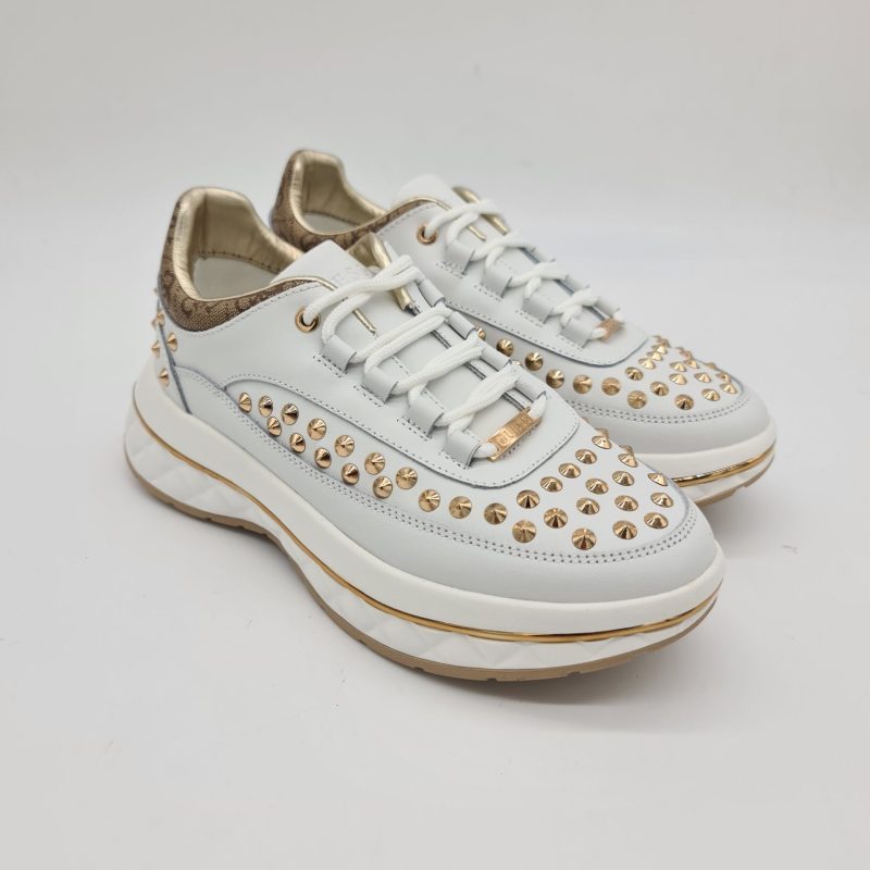 Guess sneakers pelle bianca con borchie oro donna