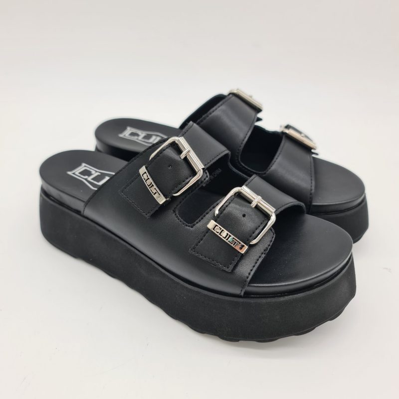 Cult sandalo Janis 3146 ciabatta platform con fibbie nero donna