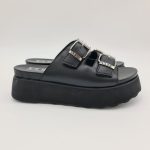 Cult sandalo Janis 3146 ciabatta platform con fibbie nero donna