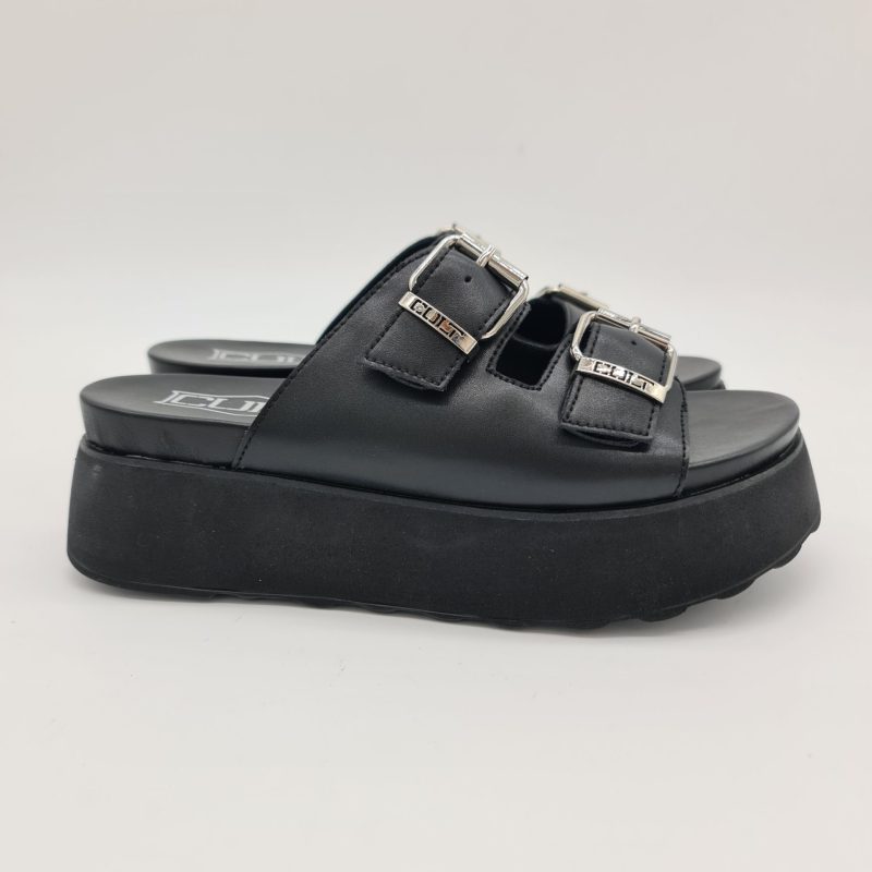 Cult sandalo Janis 3146 ciabatta platform con fibbie nero donna