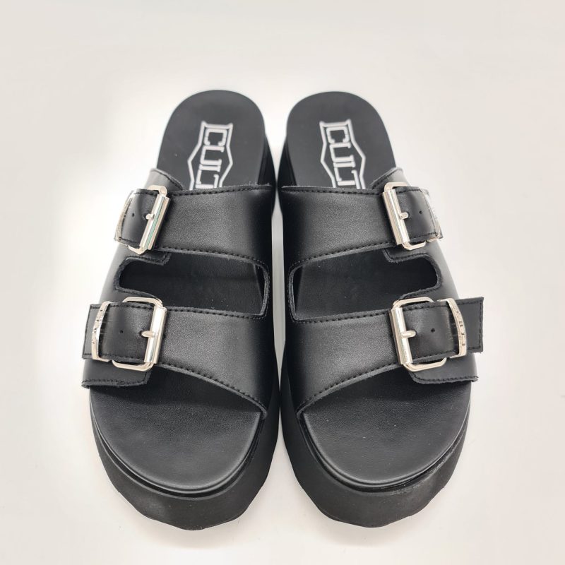 Cult sandalo Janis 3146 ciabatta platform con fibbie nero donna