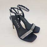 Guess sandalo donna in raso nero con strass argento tacco 11cm