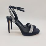 Guess sandalo donna in raso nero con strass argento tacco 11cm