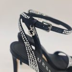 Guess sandalo donna in raso nero con strass argento tacco 11cm