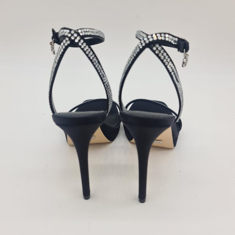 Guess sandalo donna in raso nero con strass argento tacco 11cm