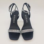 Guess sandalo donna in raso nero con strass argento tacco 11cm