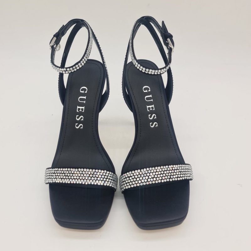 Guess sandalo donna in raso nero con strass argento tacco 11cm