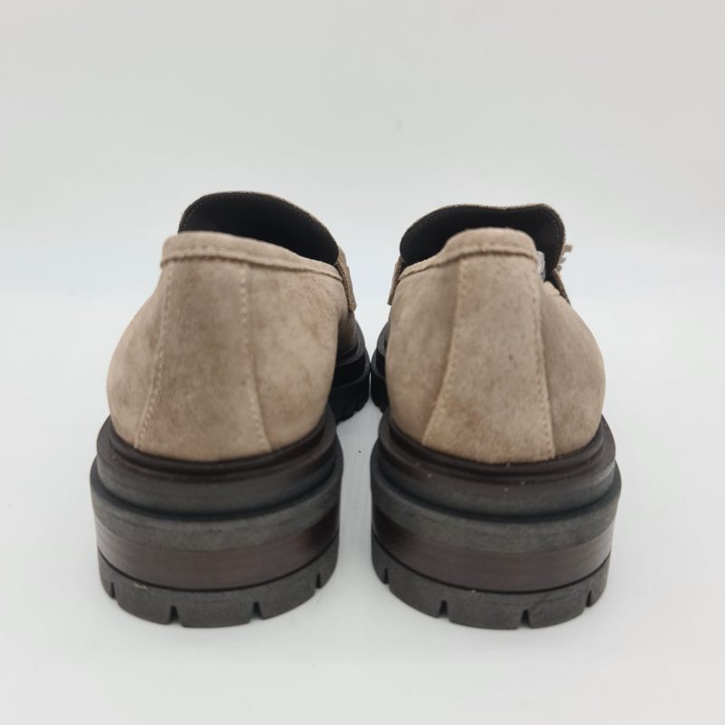 Les Tulipes mocassino donna camoscio taupe con nappine