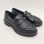 Les Tulipes mocassino donna pelle nera con frange e morsetto