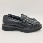 Les Tulipes mocassino donna pelle nera con frange e morsetto