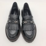 Les Tulipes mocassino donna pelle nera con frange e morsetto