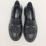 Les Tulipes mocassino donna pelle nera con frange e morsetto