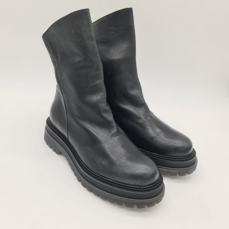 Les Tulipes tronchetto donna pelle nera con zip dietro