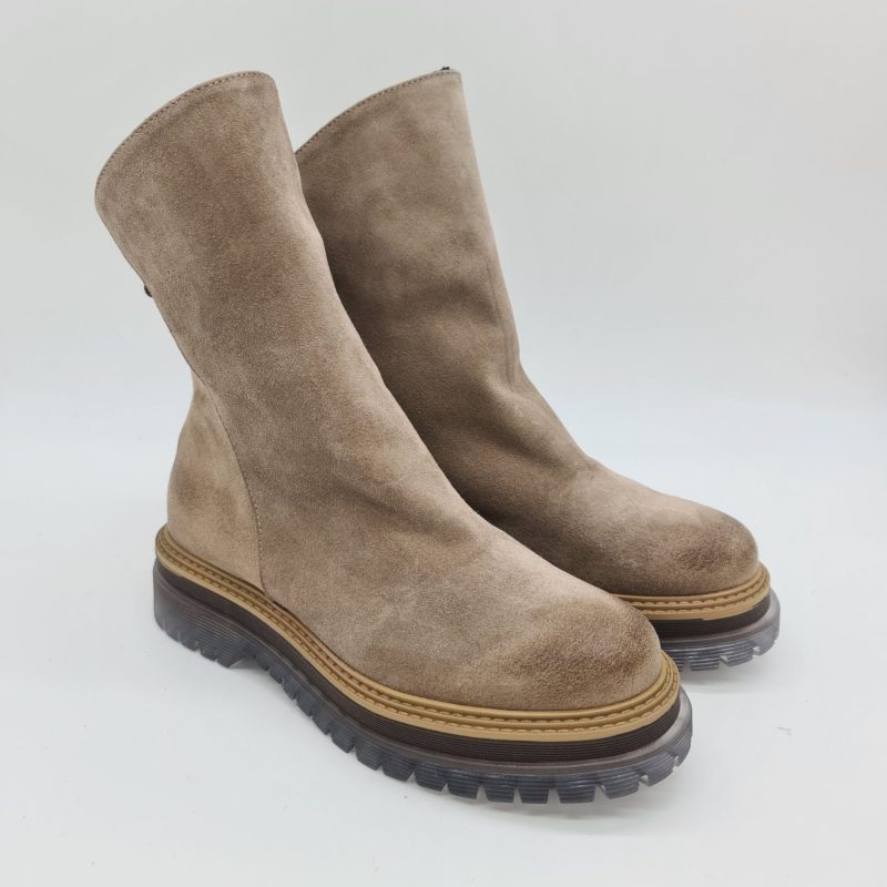 Les Tulipes tronchetto donna camoscio taupe con zip dietro