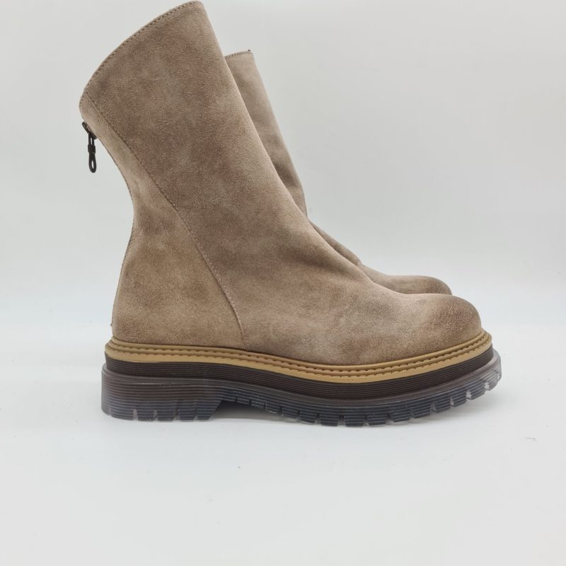Les Tulipes tronchetto donna camoscio taupe con zip dietro