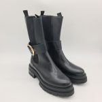 Les Tulipes stivaletto donna nero con elastici e fibbia dorata estraibile