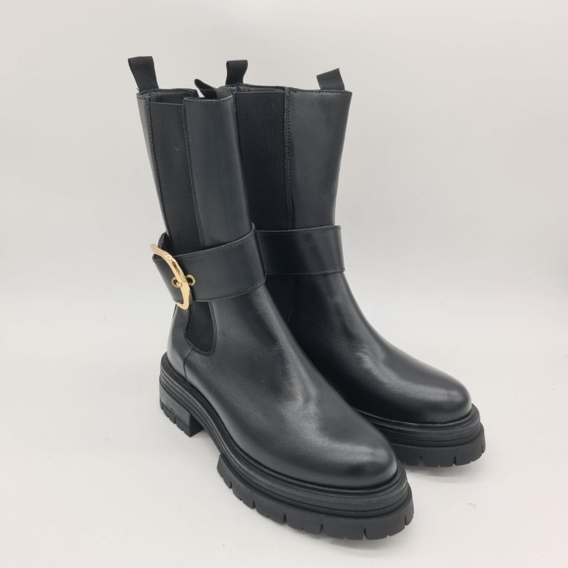 Les Tulipes stivaletto donna nero con elastici e fibbia dorata estraibile