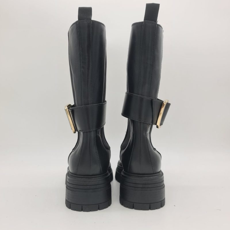Les Tulipes stivaletto donna nero con elastici e fibbia dorata estraibile