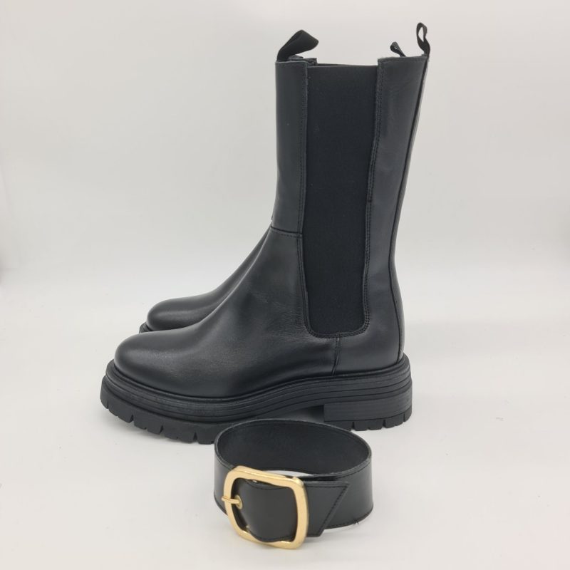 Les Tulipes stivaletto donna nero con elastici e fibbia dorata estraibile