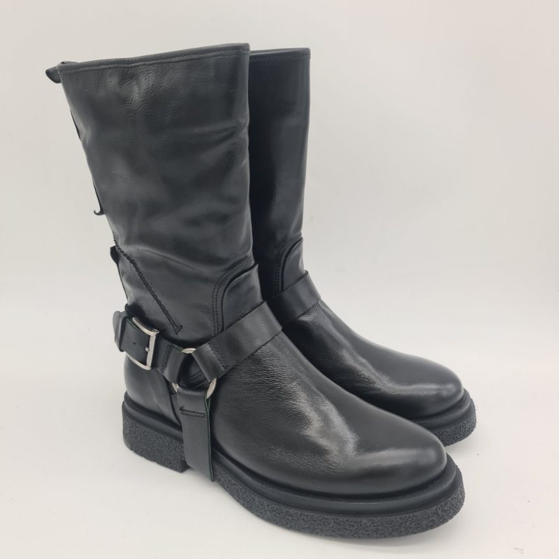 Felmini biker donna pelle nera con ghetta removibile