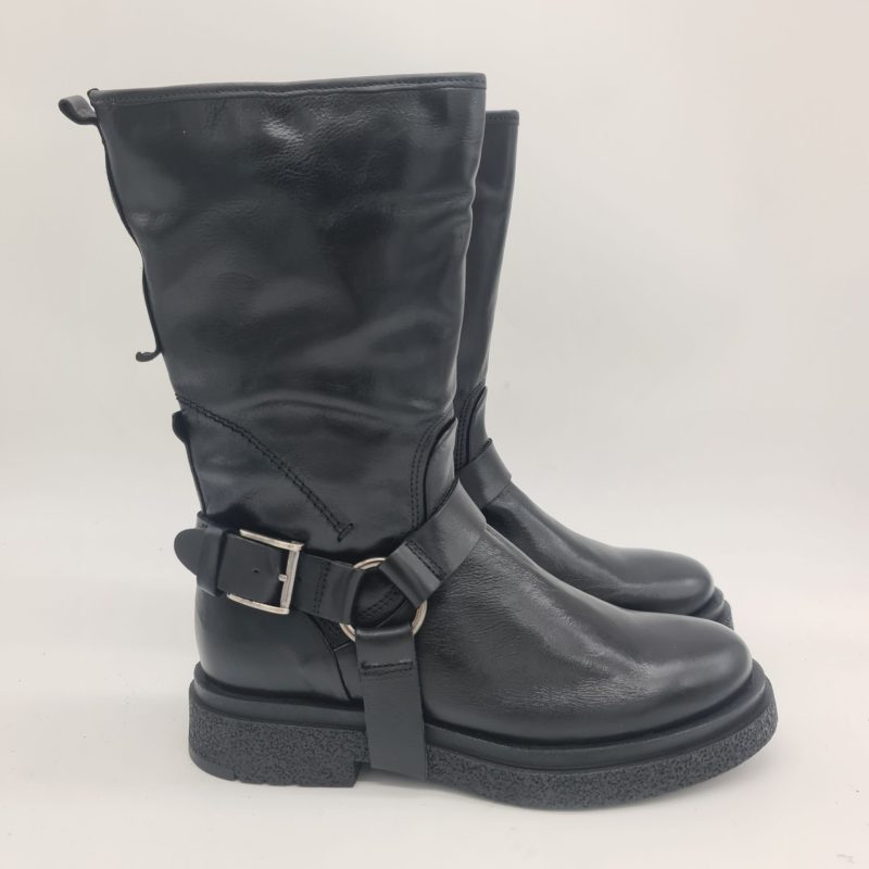 Felmini biker donna pelle nera con ghetta removibile