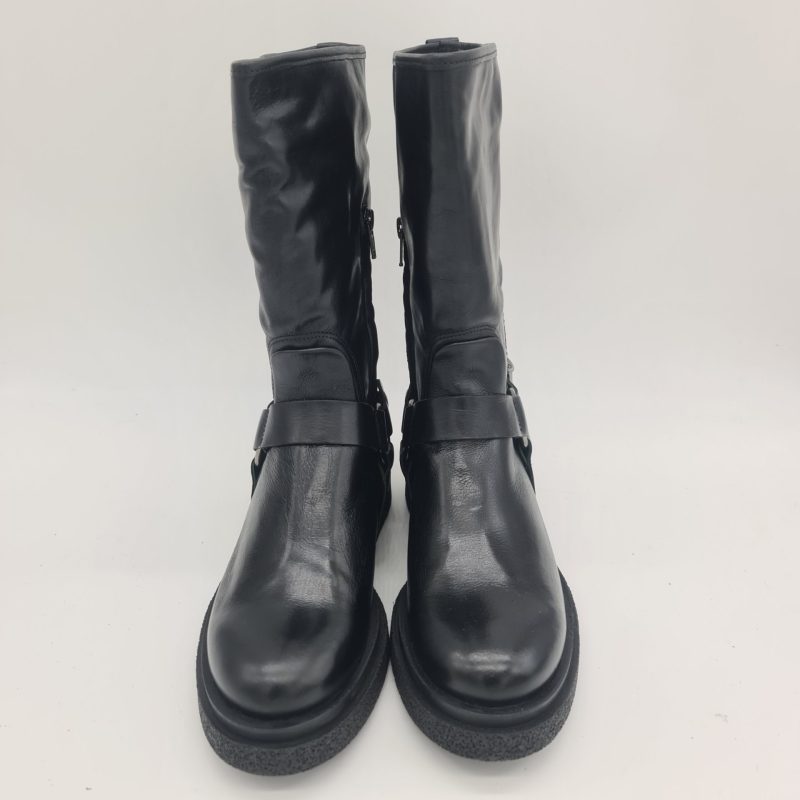 Felmini biker donna pelle nera con ghetta removibile