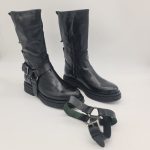 Felmini biker donna pelle nera con ghetta removibile